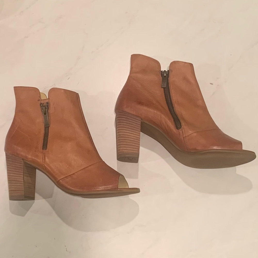 Paul Green Bellini Brown Leather Peep Toe Boot Block Heel Zipper - Picture 2 of 8